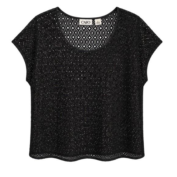 Cato Tops - Cato Womens Black Crochet Knit Short Sleeve Scoop Neck Blouse Top Large